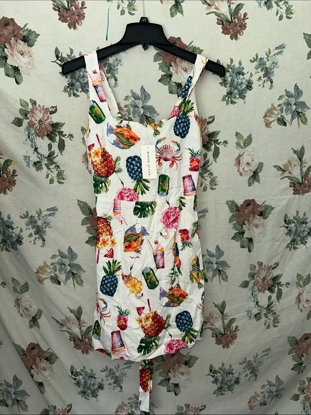 Moon River White Tropical Fruit Print Mini Dress